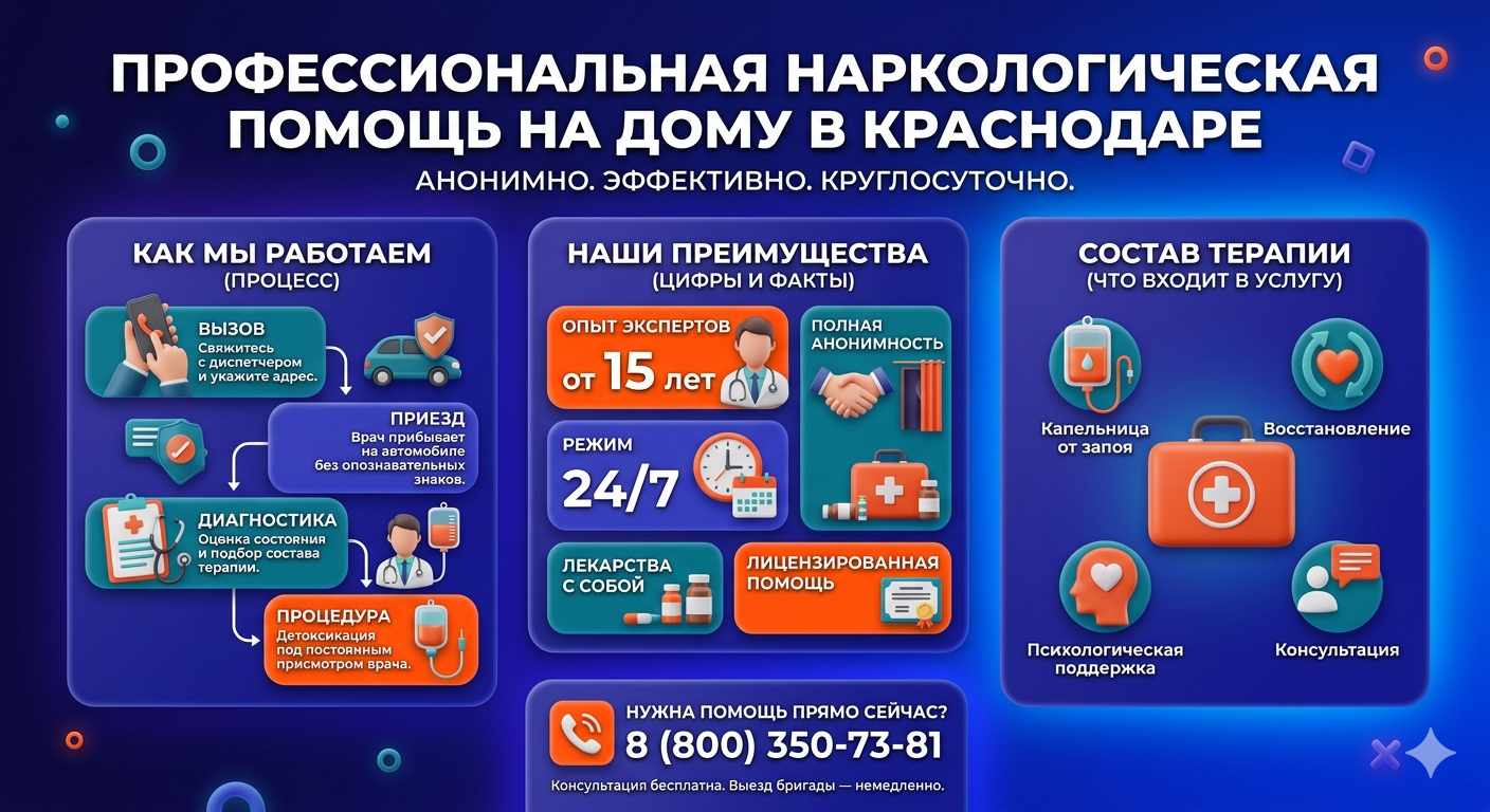 Инфографика о принципах лечения алкоголизма на дому в Клетне: этапы вызова нарколога, преимущества анонимной детоксикации и состав медицинской помощи.